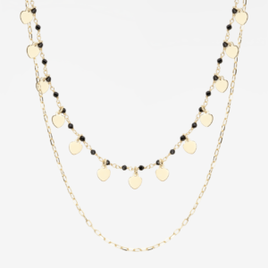 Black Beads & Medallions Twin 18K Gold Plated Necklace