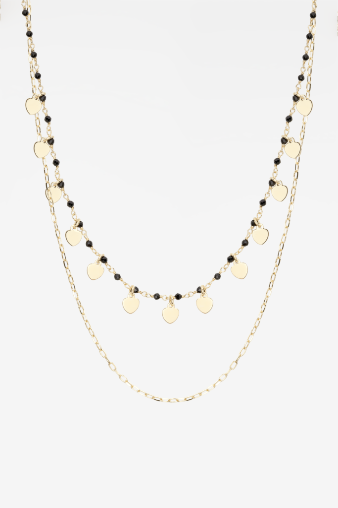 Black Beads & Medallions Twin 18K Gold Plated Necklace
