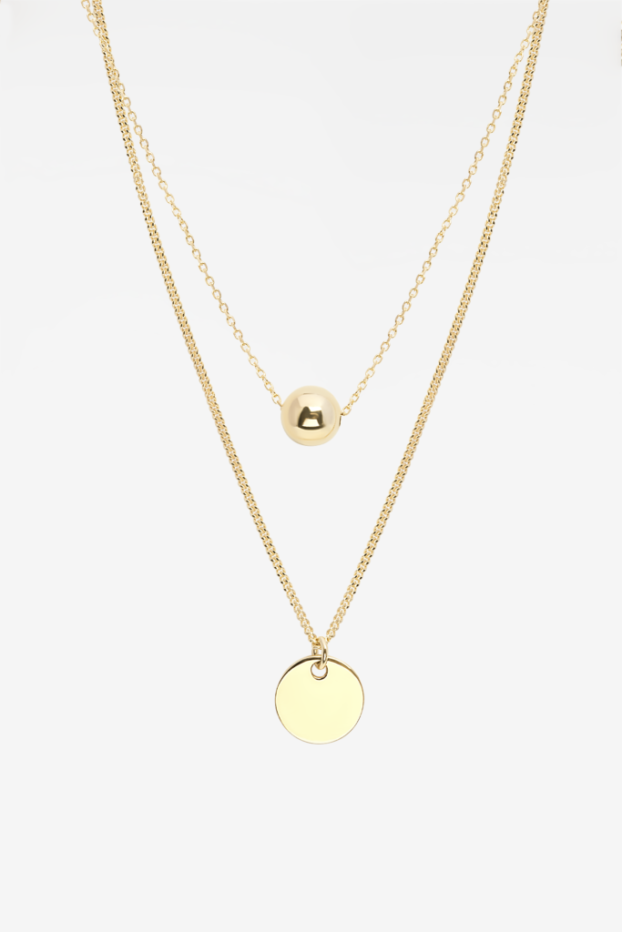Medallion & Ball Twin 18K Gold Plated Necklace