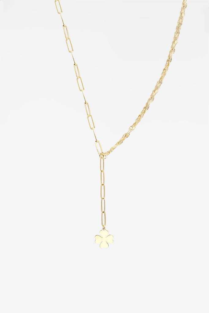 Half-Half Lucky 4 Leaf Clover 18k Gold Plated Necklace
