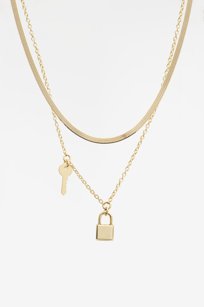Key & Lock Twin Snake Style 18K Gold Plated Necklace