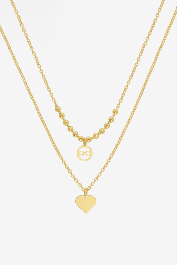 Heart & Infinity Charm Twin 18k Gold Plated Necklace