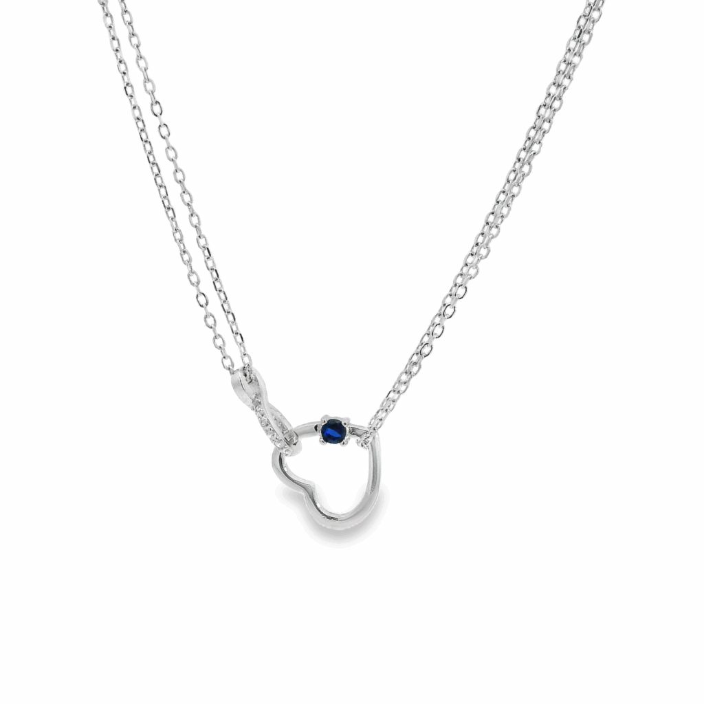 Double Necklace Blue Gem Hanged Heart Necklace