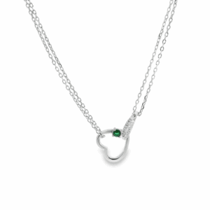 Double Necklace Green Gem Hanged Heart Necklace