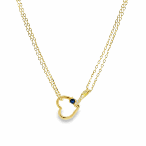 Double Necklace Blue Gem Hanged Heart 18K Gold Plated Necklace