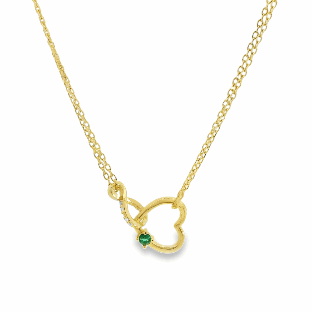 Double Necklace Green Gem Hanged Heart `8k Gold Plated Necklace