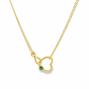 Double Necklace Green Gem Hanged Heart `8k Gold Plated Necklace