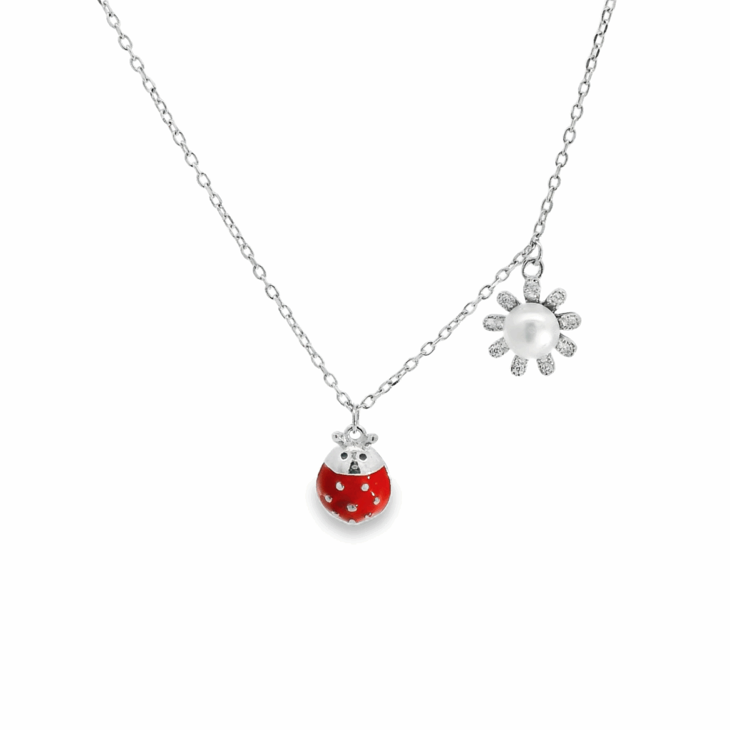 Lady Bird & Pearl Flower Necklace