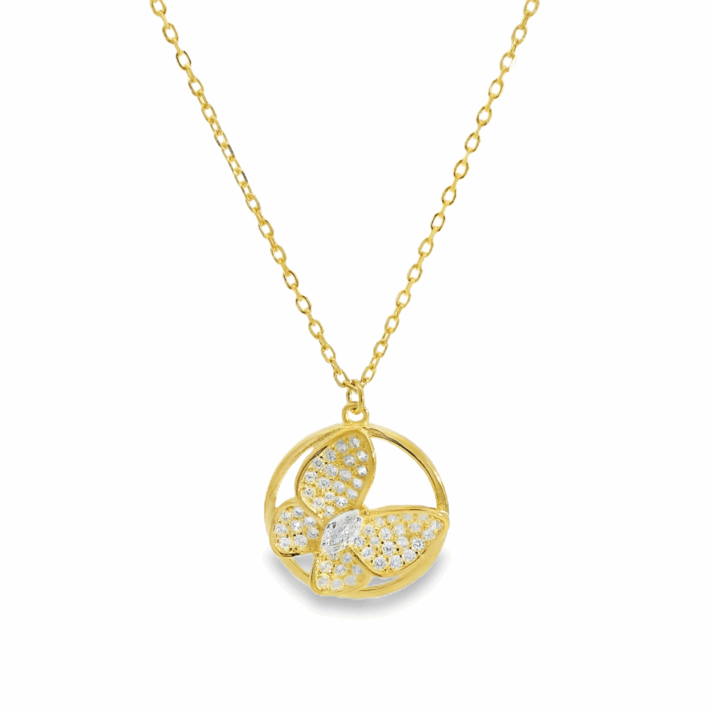 Butterfly Sphere Dazzle 18K Gold Plated Necklace