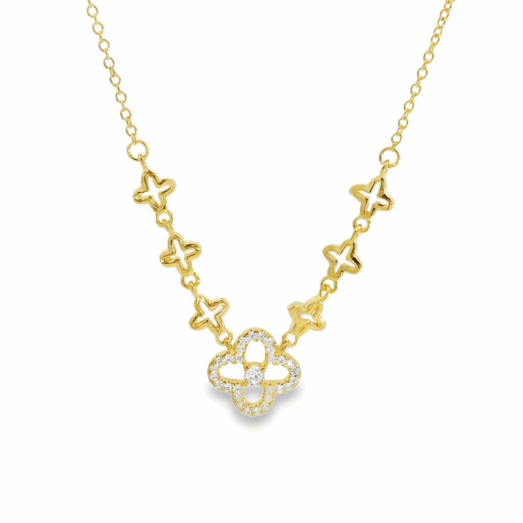Lucky Clover Shooting Stars 18K Gold Plated Necklace