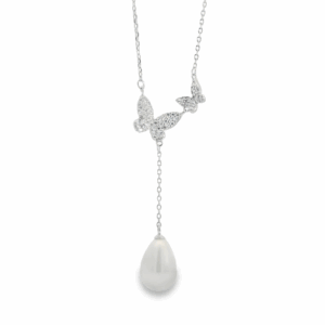 Butterflies & Pearl Drop Necklace