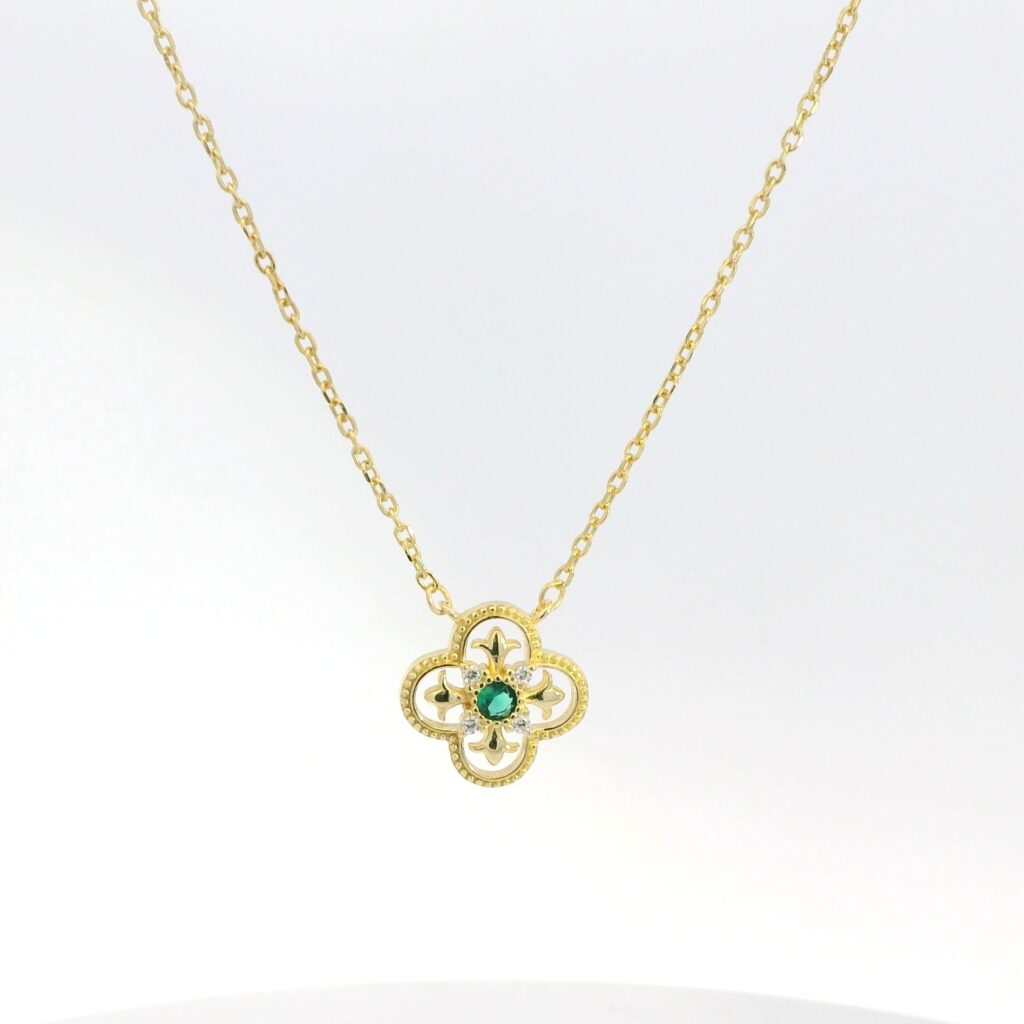 Royal Flower Emerald Green 18K Gold Plated Necklace