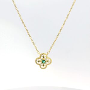 Royal Flower Emerald Green 18K Gold Plated Necklace