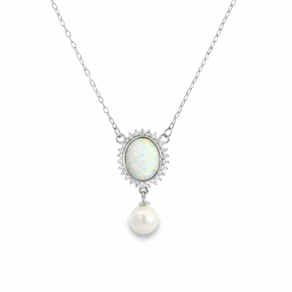Opal Medallion Pearl Drop Necklace
