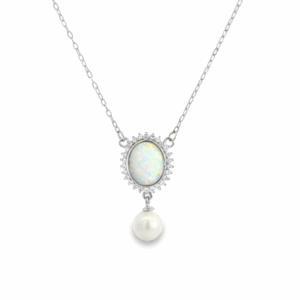 Opal Medallion Pearl Drop Necklace