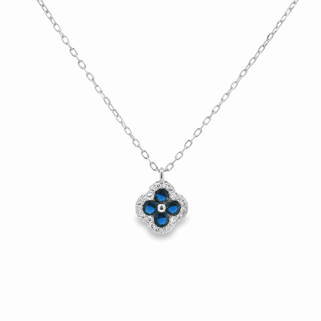 Lucky Dazzle Blue Clover Necklace
