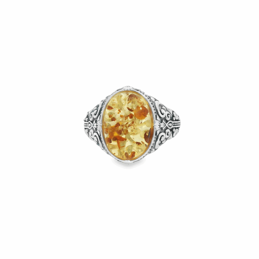 Amber Gem Thick Oval Ancient Ring