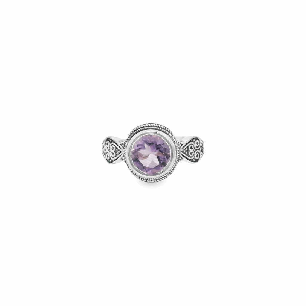 Purple Quartz Round Clip Ancient Ring