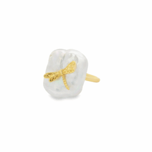 Dragonfly Mother Pearl 18K Gold Plated Ring