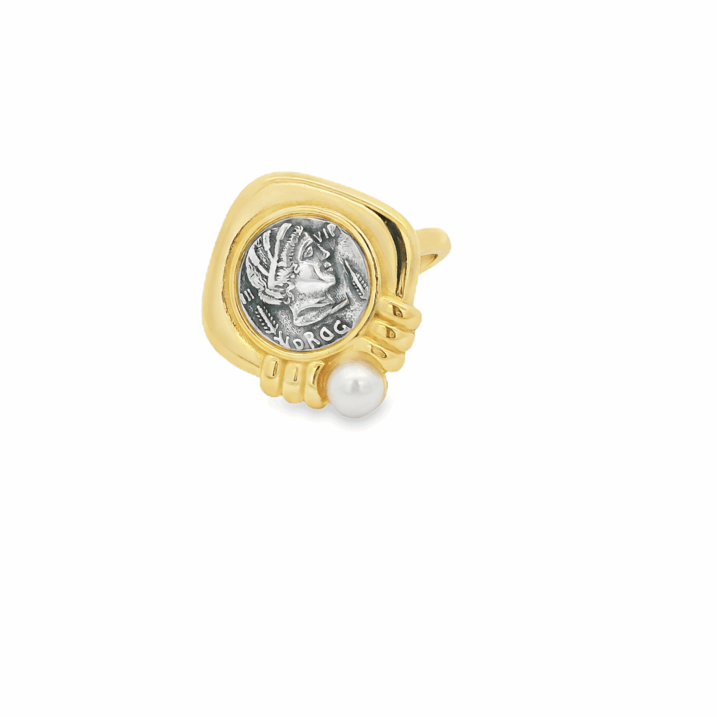 Ancient Pearl Coin 18K Gold Plated Ring