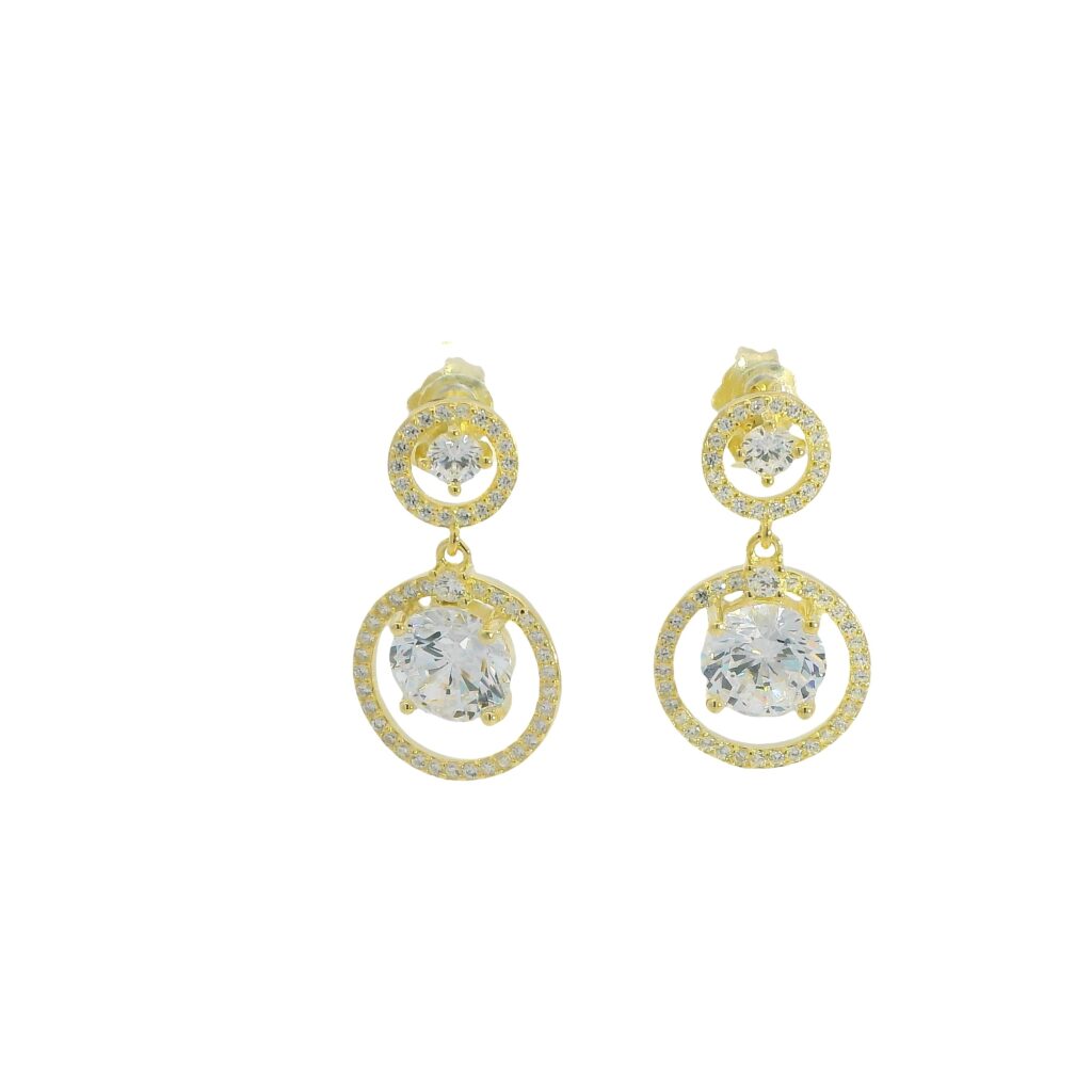 Yellow Gold Plated 18K Dangle Earrings with Round Brilliant Cut Ziconias