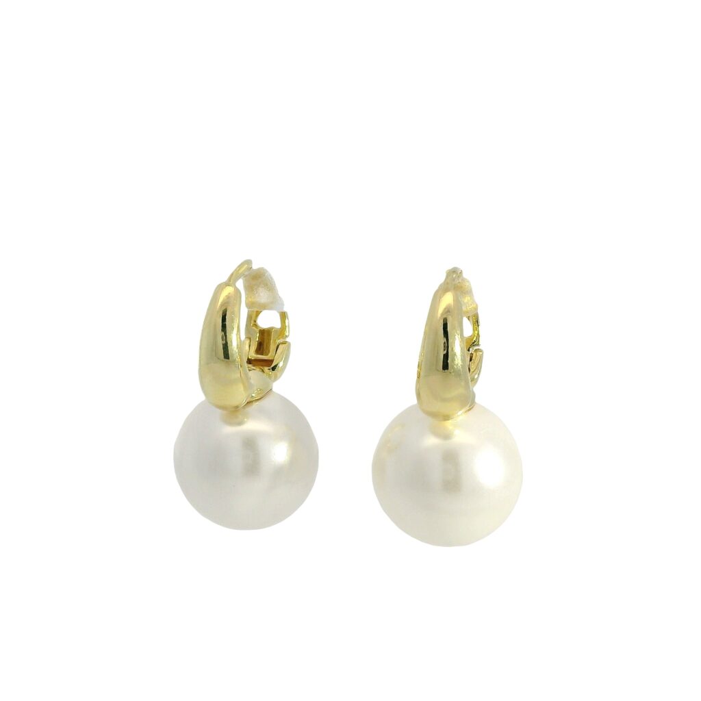 18K Yellow Gold Plated Hoop Earrings with Round Pearl Drops