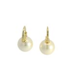 18K Yellow Gold Plated Hoop Earrings with Round Cabochon Pearls