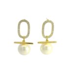 18K Yellow Gold Plated Dangle Earrings with Round Pearl