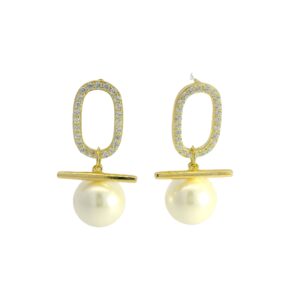 18K Yellow Gold Plated Dangle Earrings with Round Pearl