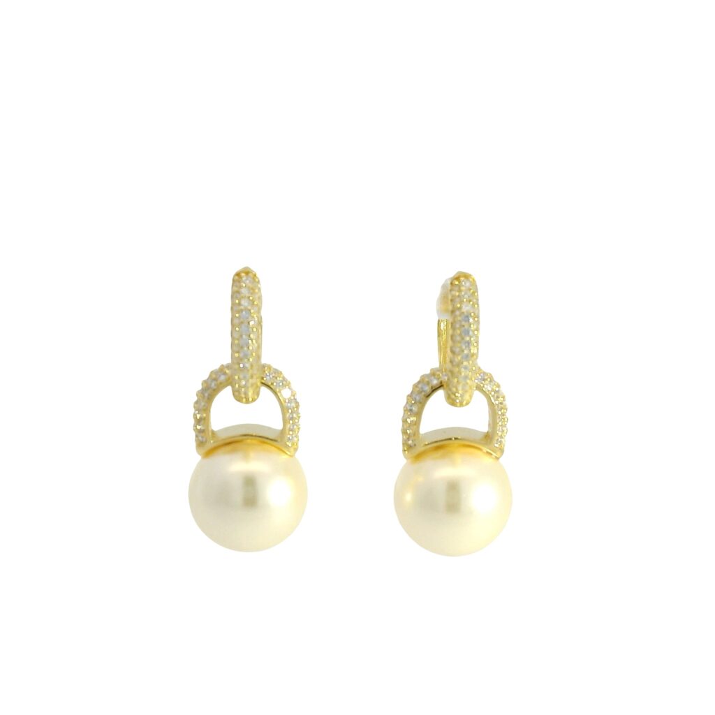 18K Yellow Gold Plated Dangle Earrings Round Cut Pearls