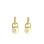 18K Yellow Gold Plated Dangle Earrings Round Cut Pearls