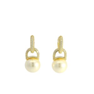 18K Yellow Gold Plated Dangle Earrings Round Cut Pearls