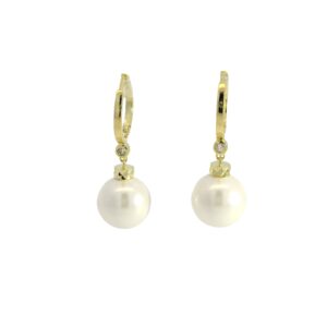 Yellow Gold Dangle Earrings with Round Pearl Drops