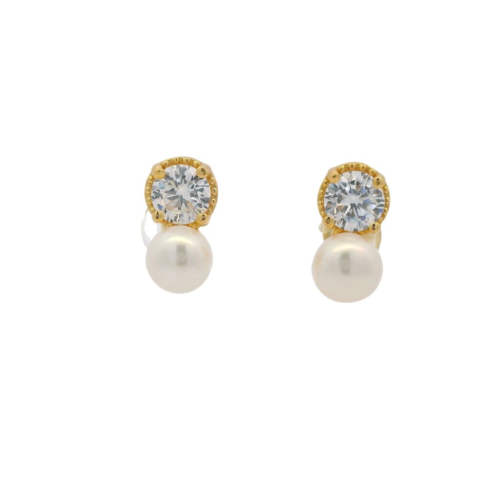 Stud Earrings with Round Pearls and Brilliant Zirconias