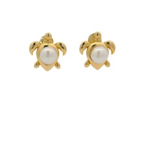 Stud Earrings with Round Pearl Cabochons