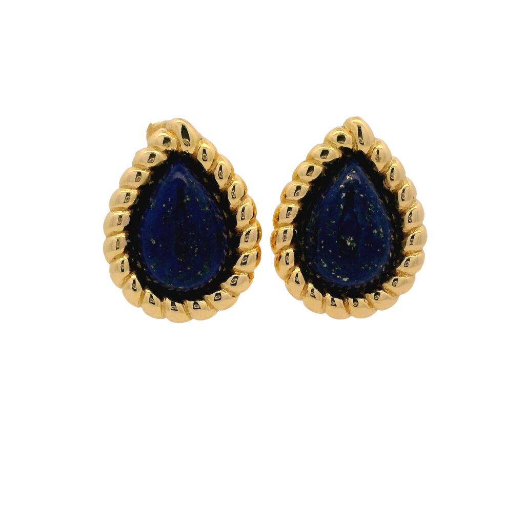 Earrings with Pear-Shaped Lapis Lazuli Cabochons