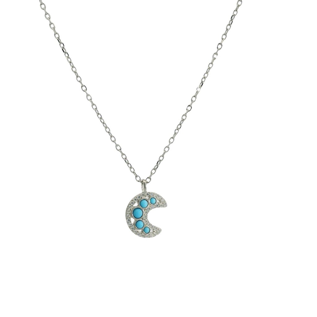 Crescent Moon Turquoise Charm Necklace Silver S925
