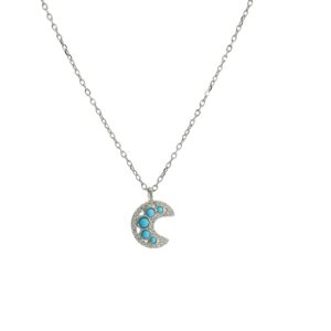 Crescent Moon Turquoise Charm Necklace Silver S925