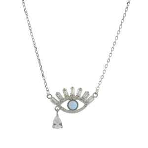 Evil Eye Charm Necklace with a White Opal