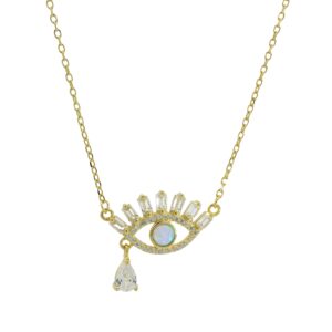 Evil Eye Charm Necklace with a White Opal 18K Gold Plated