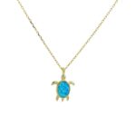 18K Gold Plated Turtle Charm Necklace with Blue Opal