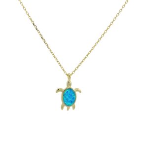 18K Gold Plated Turtle Charm Necklace with Blue Opal