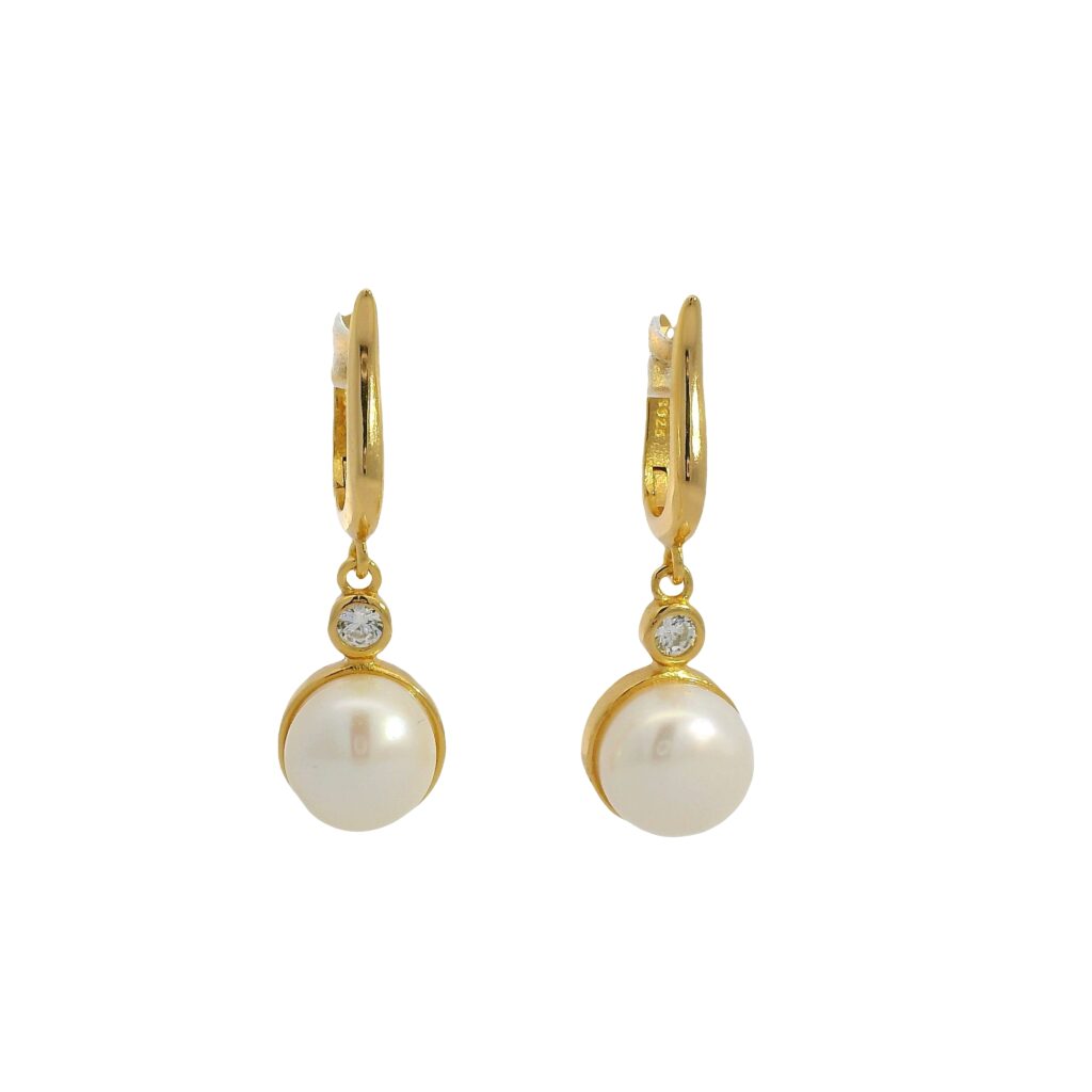 Elegant Round Zirconia and Pearl Drop Earrings