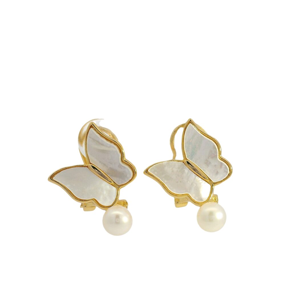 Classic Butterfly Round Pearl Clip-On Earrings