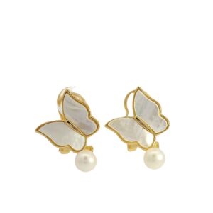 Classic Butterfly Round Pearl Clip-On Earrings