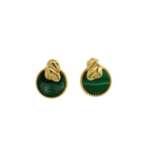Classic Round Malachite Cabochon Stud Earrings
