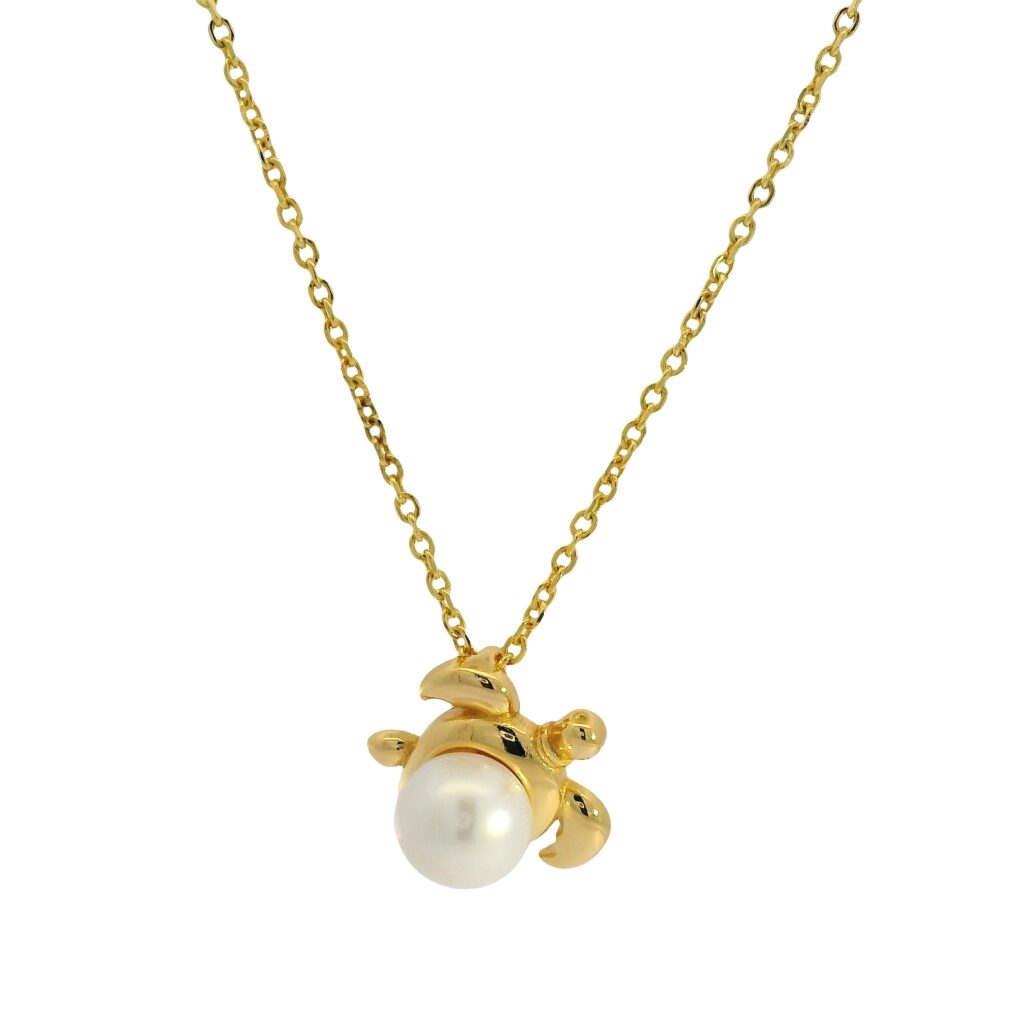 Turtle Round Pearl Charm Necklace