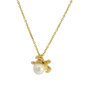 Turtle Round Pearl Charm Necklace