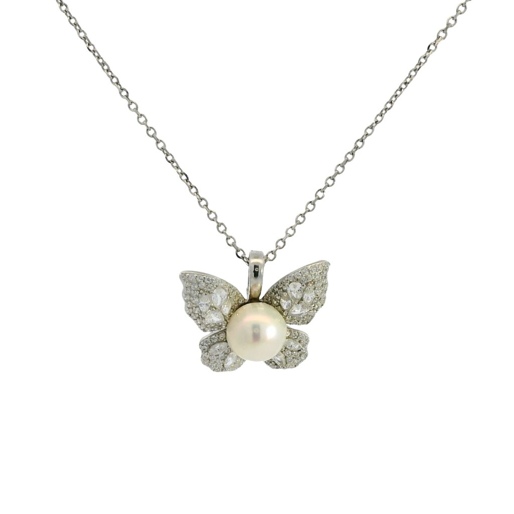 Butterfly Pearl Pendant Charm Necklace