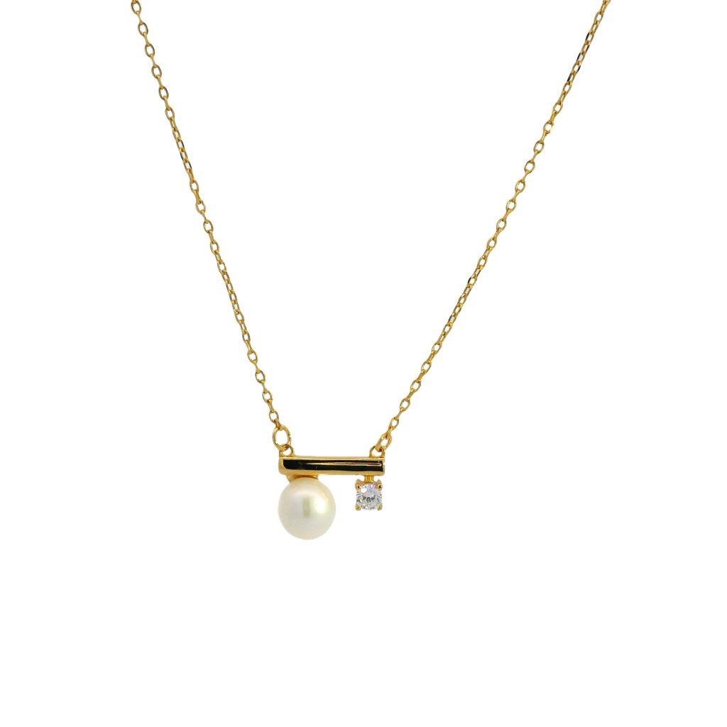 Zirconia and Round Pearl Charm Necklace